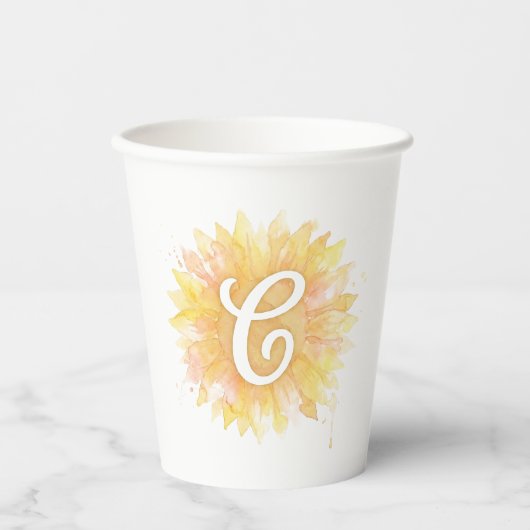 Gobelets En Papier Lettre C Tournesol Nom Monogramme Initiale (Recto)