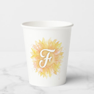 Gobelets En Papier Lettre F Tournesol Monogramme Initial Nom