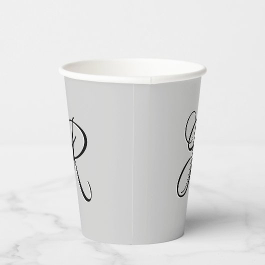 Gobelets En Papier LETTRE INITIALE Calligraphie 3D Noire | Pastel Gre (Droite)