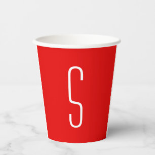 Gobelets En Papier Lettre initiale Monogramme Rouge blanc moderne
