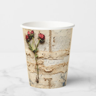 Gobelets En Papier Lettre vintage d'amour parchemin avec fleurs (2)