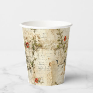 Gobelets En Papier Lettre vintage d'amour parchemin avec fleurs (6)