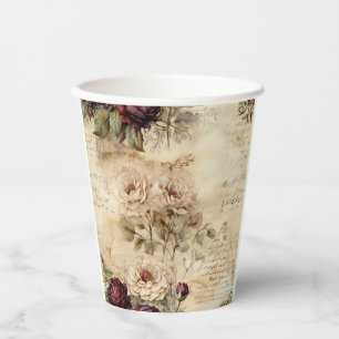 Gobelets En Papier Lettre vintage d'amour parchemin avec fleurs (7)