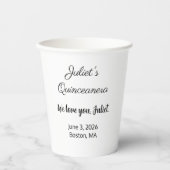 Gobelets En Papier Lettres douces : Noir sur Quinceanera blanc (Recto)