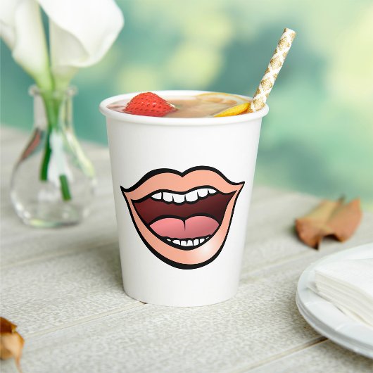 Gobelets En Papier Lèvres Bouche Ouverte Dents Langue