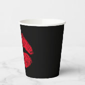 Gobelets En Papier Lèvres de baiser rouge sur noir (Gauche)
