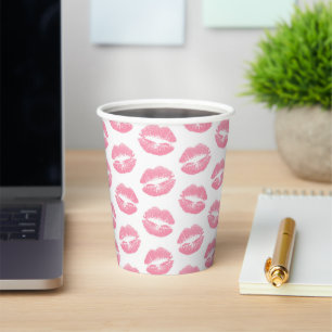 Gobelets En Papier Lèvres Roses, Motif De Lèvres, Rouge Rose, Baiser