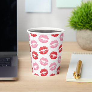 Gobelets En Papier Lèvres rouges et roses, Motif des lèvres, bâton à