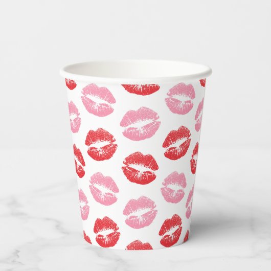 Gobelets En Papier Lèvres rouges et roses, Motif des lèvres, bâton à  (Verso)