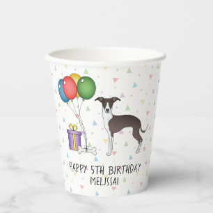 Gobelets En Papier Lévrier Italien Seal Et Blanc - Joyeux Anniversair