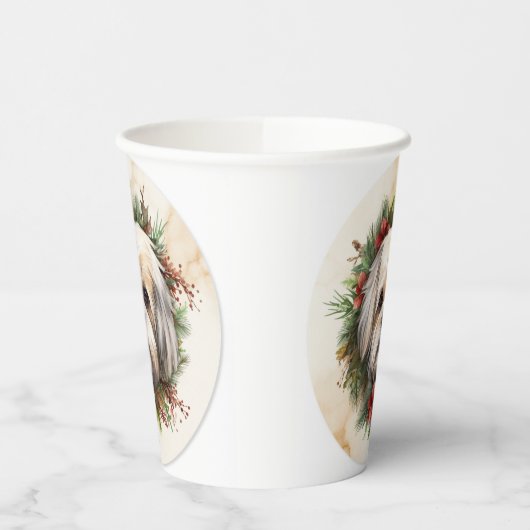 Gobelets En Papier Lhasa Apso Christmas Wreath Festive Pup (Gauche)