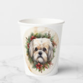 Gobelets En Papier Lhasa Apso Christmas Wreath Festive Pup (Recto)