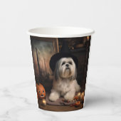 Gobelets En Papier Lhasa Apso Citrouille Halloween effrayant (Verso)