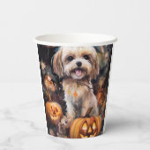 Gobelets En Papier Lhasa Apso Halloween avec citrouilles effrayant  (Verso)