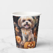 Gobelets En Papier Lhasa Apso Halloween avec citrouilles effrayant  (Recto)