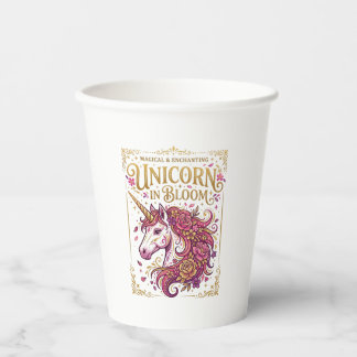 Gobelets En Papier Licorne en fleurs design élégant Zazzle_1