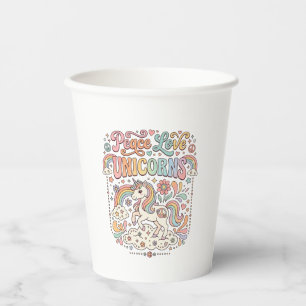 Gobelets En Papier Licorne Paix Amour Licornes Conception de vecteur