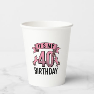 Gobelets En Papier licorne pour 40 ans Conception de gravure vintage_