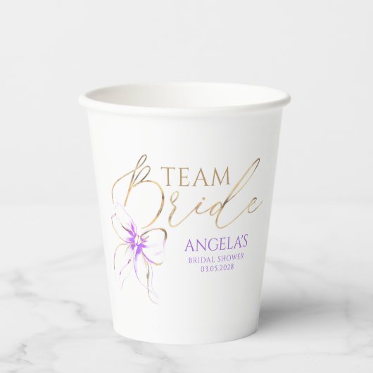 Gobelets En Papier Light Purple Bow Team Bride Bridal Shower (Recto)