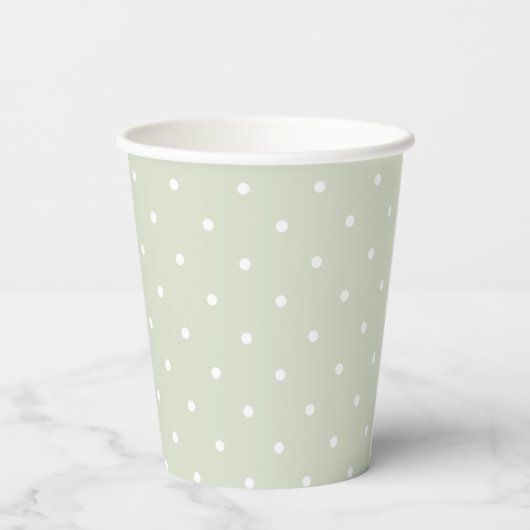 Gobelets En Papier Light Sage Green and White Polka Dots Baby Shower (Verso)