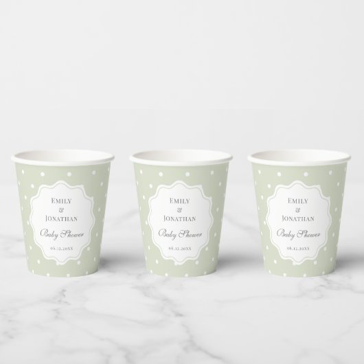 Gobelets En Papier Light Sage Green and White Polka Dots Baby Shower (Multi)