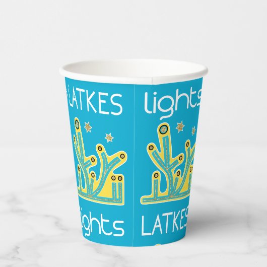 Gobelets En Papier Lights Latkes Chanukah 8 oz. (Droite)
