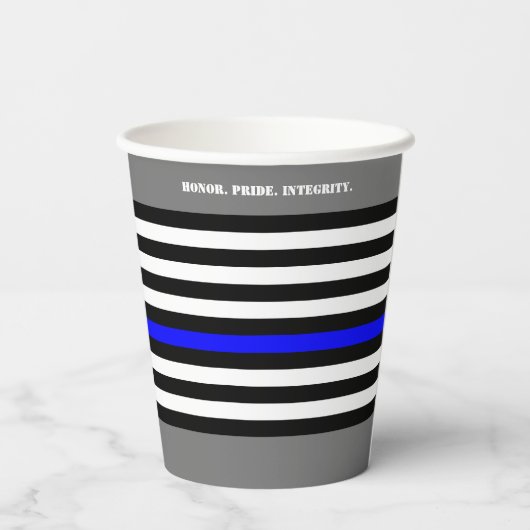 Gobelets En Papier [Ligne Bleue Mince] Dos Drapeau Bleu jetable (Verso)