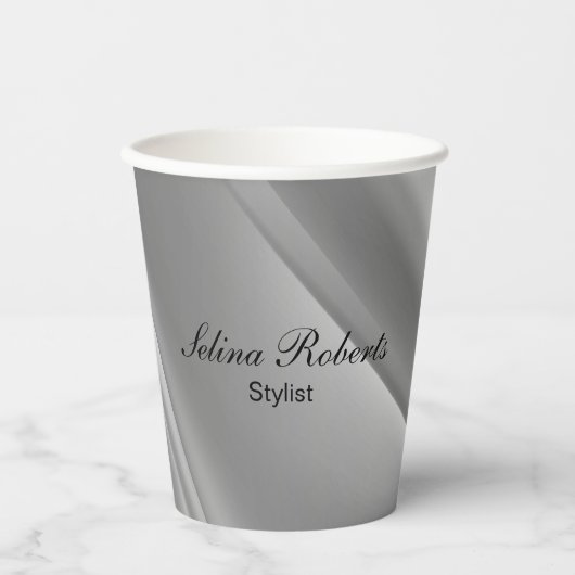 Gobelets En Papier Lignes diagonales de dégradé d'argent (Recto)