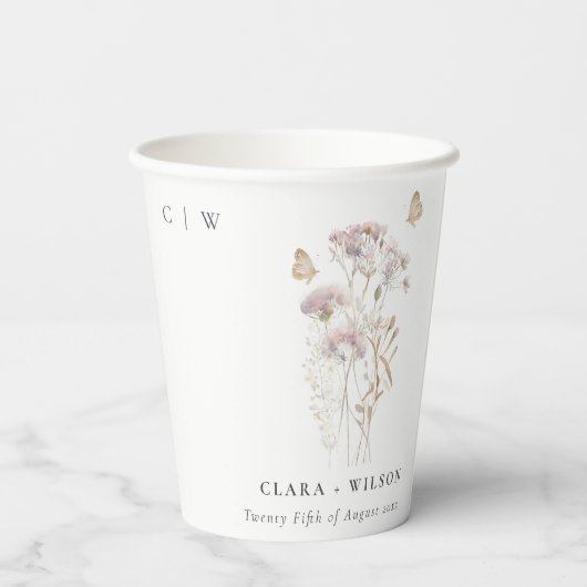 Gobelets En Papier Lilac Boho Fleur sauvage Fern Mariage botanique