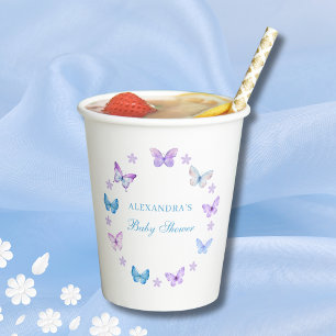Gobelets En Papier Lilac Floral Bleu pourpre Baby shower papillon