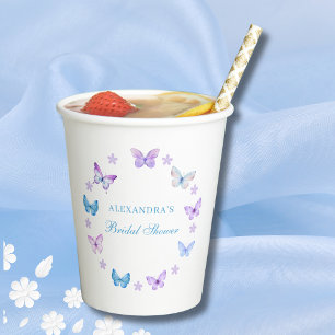 Gobelets En Papier Lilac Floral Bleu pourpre Fête des mariées papillo