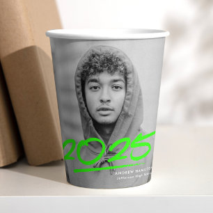 Gobelets En Papier Lime Green Modern Dashed 2023 - Diplôme photo