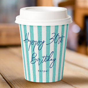 Gobelets En Papier Linge Regarder rayé Célébration Anniversaire 30e M