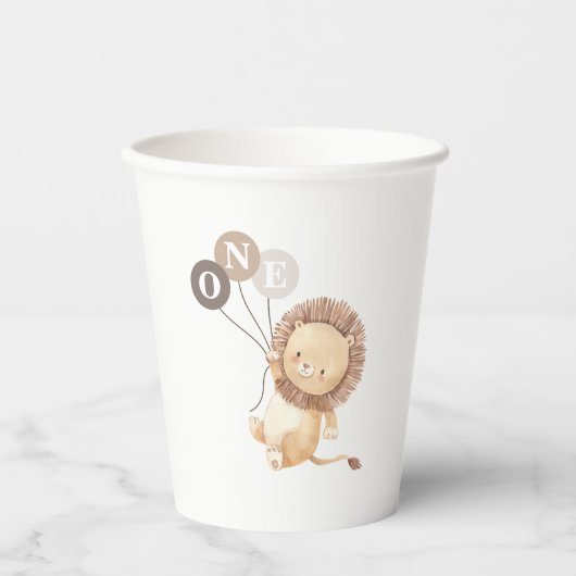 Gobelets En Papier Lion avec 3 ballons Brown 1er anniversaire (Recto)