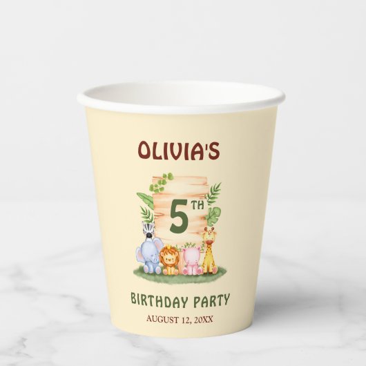 Gobelets En Papier Lion de Savannah hippo zèbre éléphant (Recto)