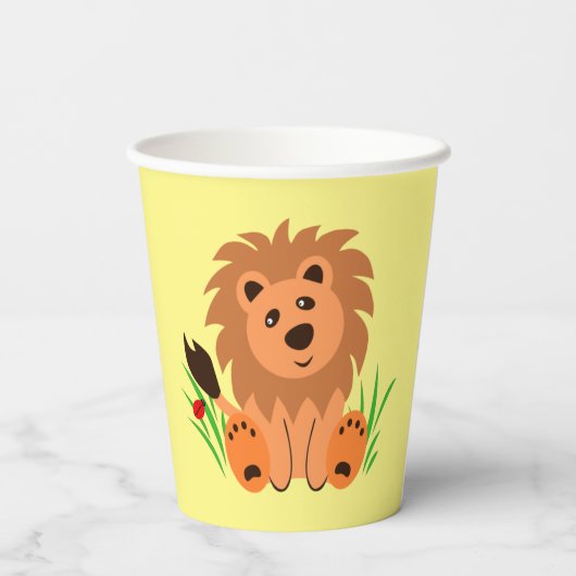 Gobelets En Papier Lion mignon dans l'herbe avec coccinelle, annivers (Verso)