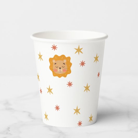 Gobelets En Papier Lion mignon et étoiles. Funny safari bébé annivers (Verso)