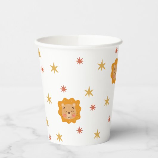 Gobelets En Papier Lion mignon et étoiles. Funny safari bébé annivers (Gauche)