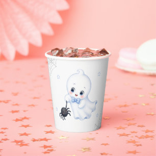 Gobelets En Papier Little Boo Ghost   Baby Shower Halloween Bleu 