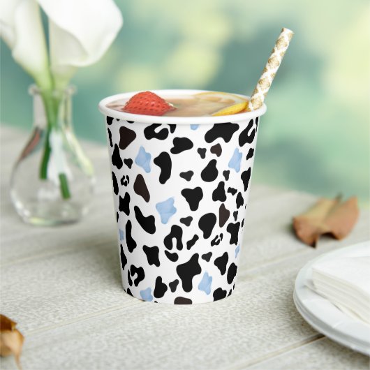 Gobelets En Papier Little Cowboy Black and Blue Cow Pattern (Insitu)