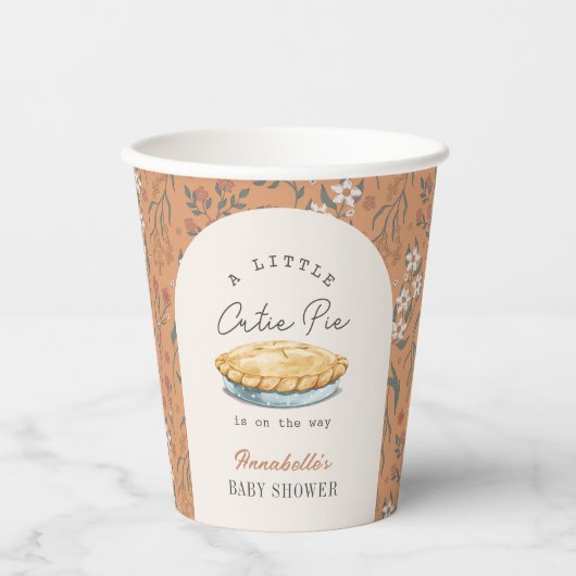 Gobelets En Papier Little Cutie Pie Orange Baby shower Floral (Recto)