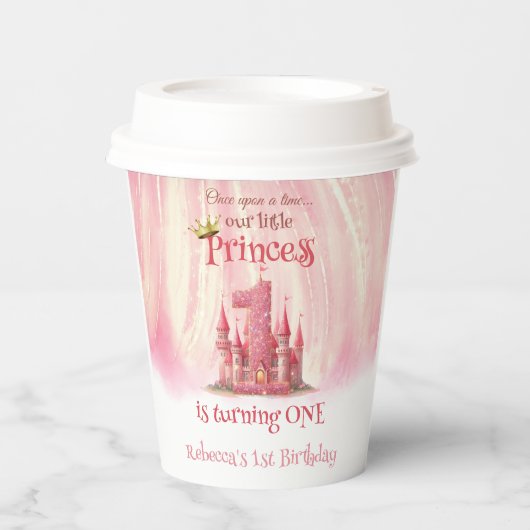 Gobelets En Papier Little Princess Pink Castle 1er anniversaire (Recto)