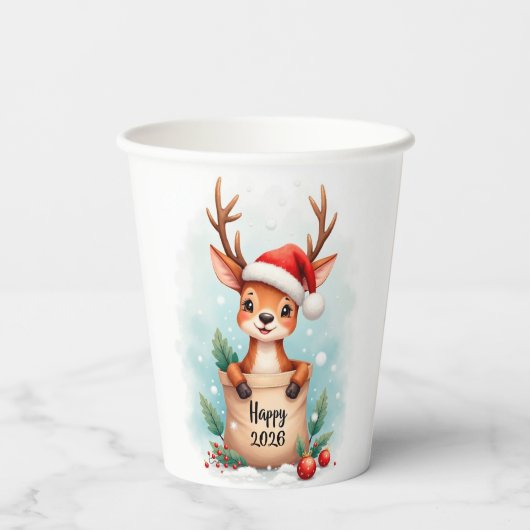 Gobelets En Papier Little reindeer in a Santa hat (Verso)