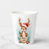 Gobelets En Papier Little reindeer in a Santa hat (Recto)