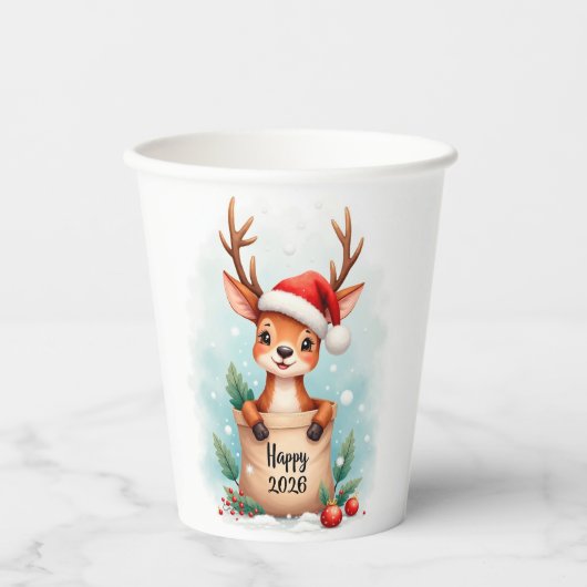 Gobelets En Papier Little reindeer in a Santa hat (Recto)