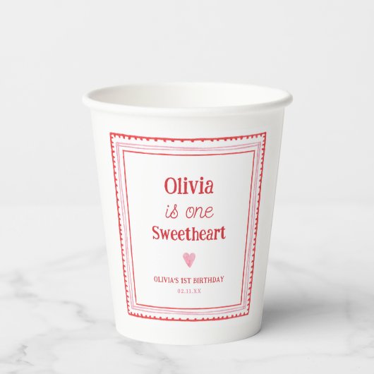 Gobelets En Papier Little Sweetheart Girl 1er fête d'anniversaire (Verso)