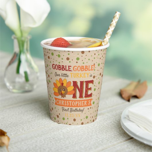 Gobelets En Papier Little Turkey Fall Thanksgiving 1er anniversaire (Insitu)