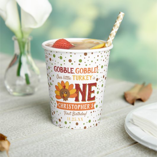 Gobelets En Papier Little Turkey Fall Thanksgiving 1er anniversaire (Insitu)