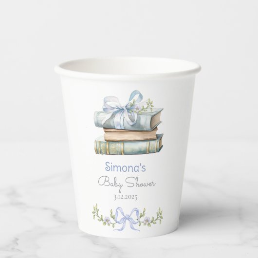 Gobelets En Papier Livre d'histoire Nouveau chapitre Bleu Bow bébé ga (Recto)