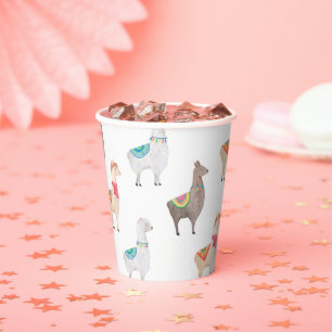 Gobelets En Papier Llama Baby Shower Aquarelle Boho Alpaca Animal